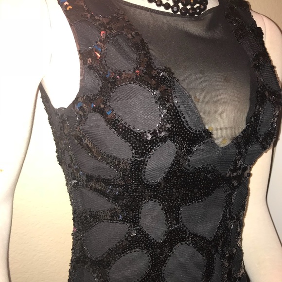 bebe Dresses & Skirts - Bebe Black Sequined Leopard Plunge Neck Mini Dress